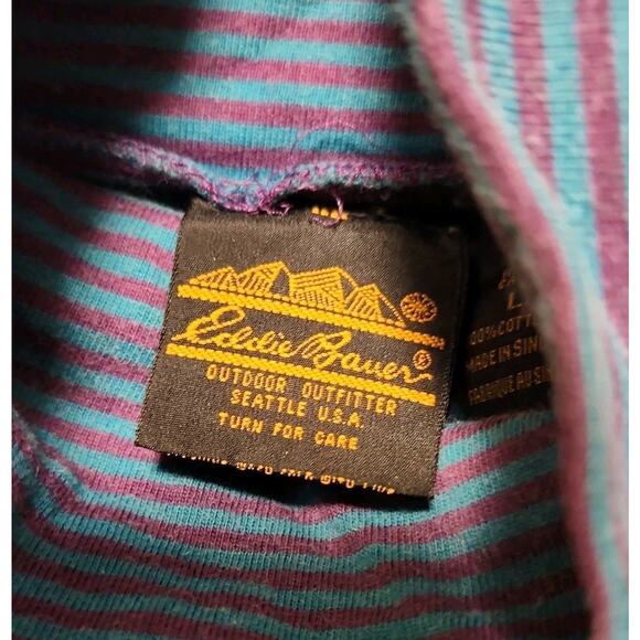 Vintage 80s Eddie Bauer Striped Cotton Turtleneck Shirt – Made in Singapore Sz L - Picture 3 of 15